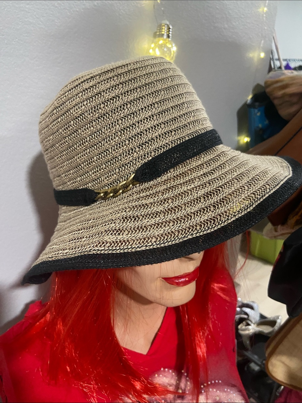 Cream & Black August Hat Co. Women's Sun Hat With Chain Accent